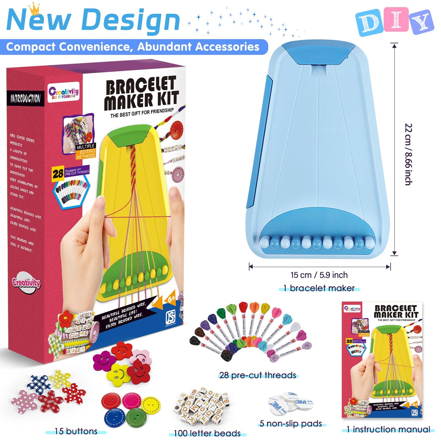 Maynacs Friendship Bracelet Craft Kit for Kids 8-12 – 28 Pre-Cut Threads & Accessories
