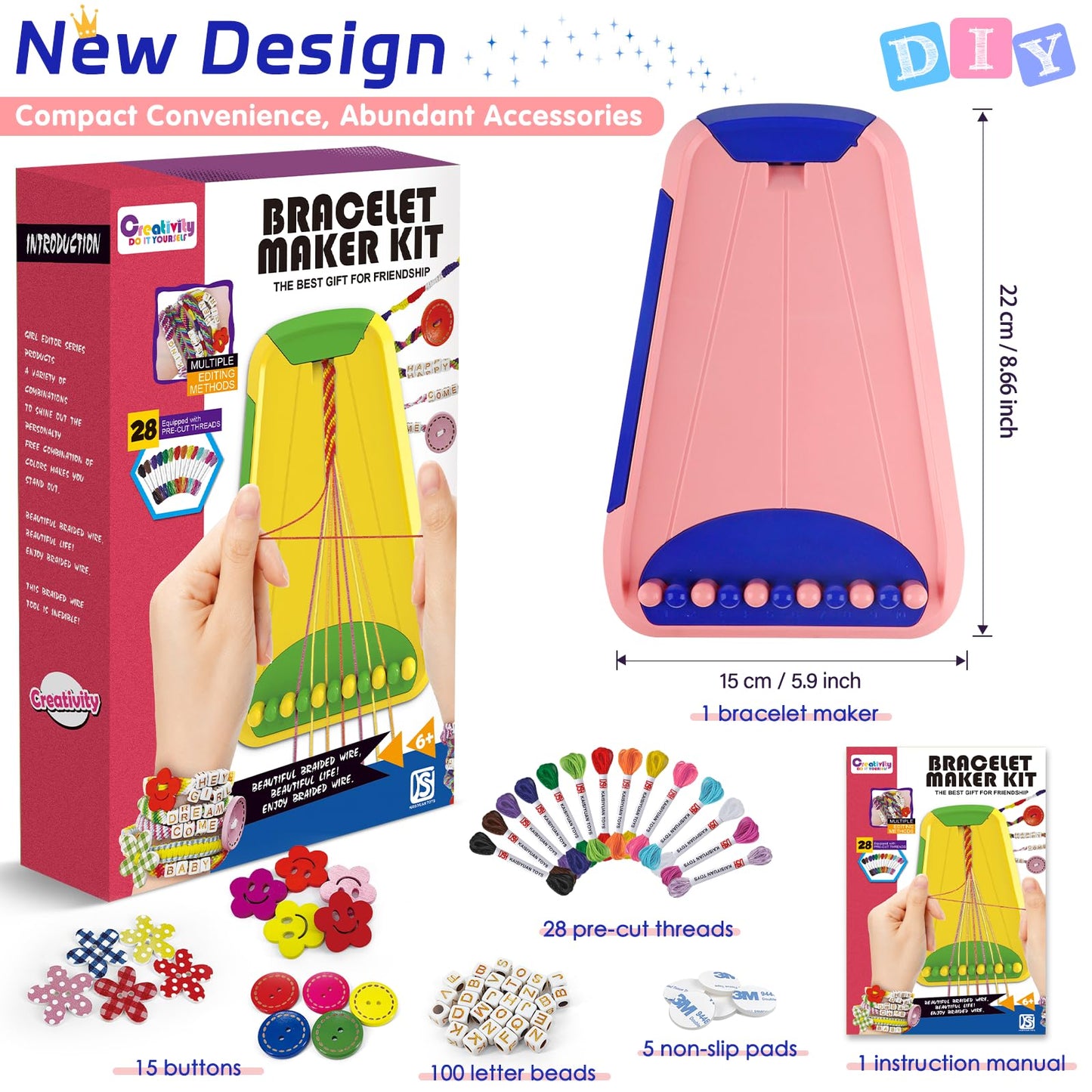 Maynacs Bracelet Kit for Kids 8-12 – 28 Pre-Cut Threads, Dark Blue