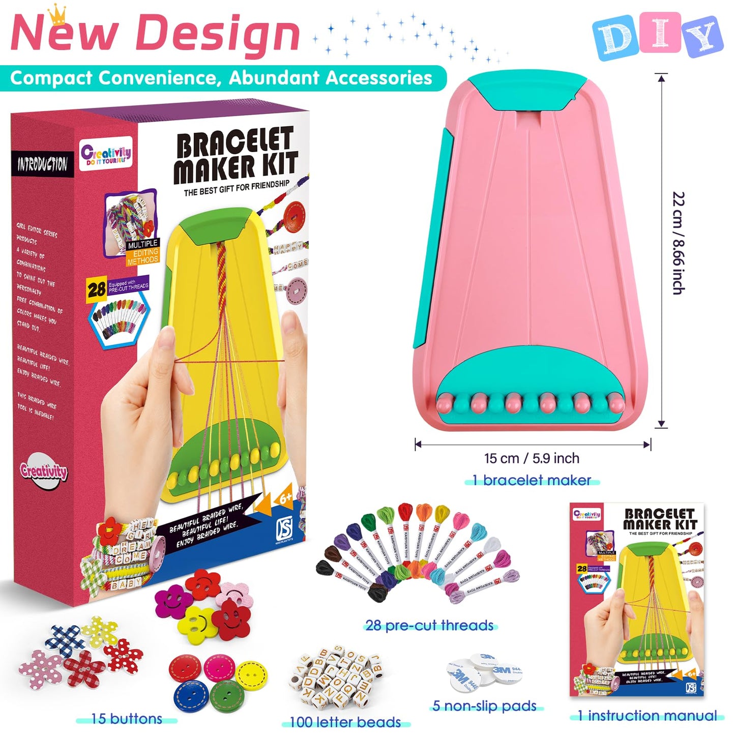 Maynacs Friendship Bracelet Kit for Kids 8-12 | 28 Threads, 14 Colors, Jewelry Making Set
