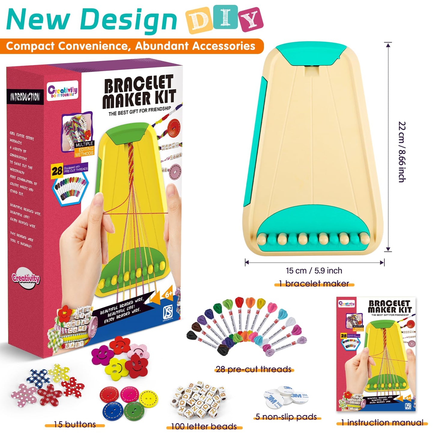 Maynacs Friendship Bracelet Kit for Kids 8-12 — 28 Threads, Creative Jewelry Making Gift