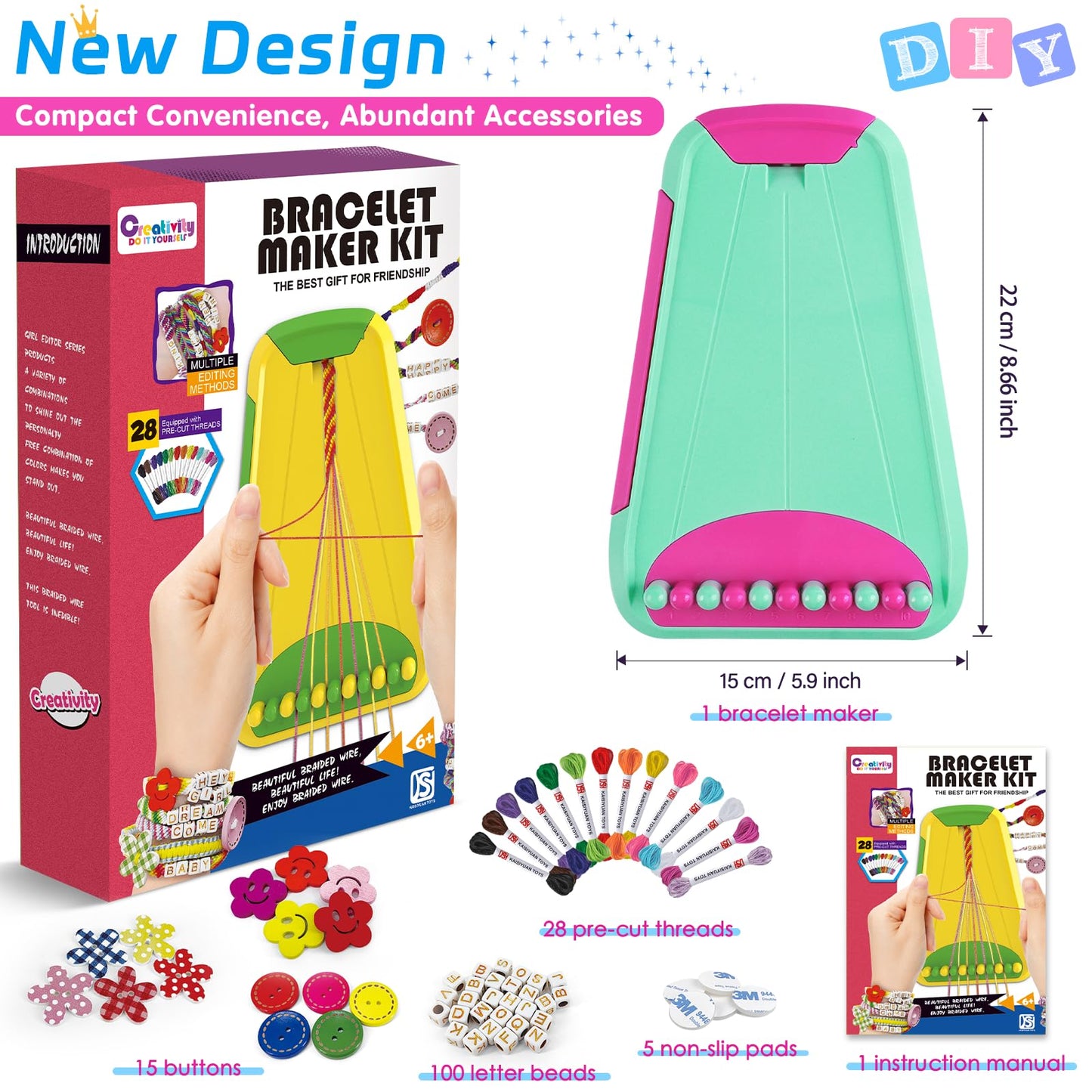 Maynacs Friendship Bracelet Making Kit – Creative Crafts for Kids 6-12 | 28 Threads | Green Rose