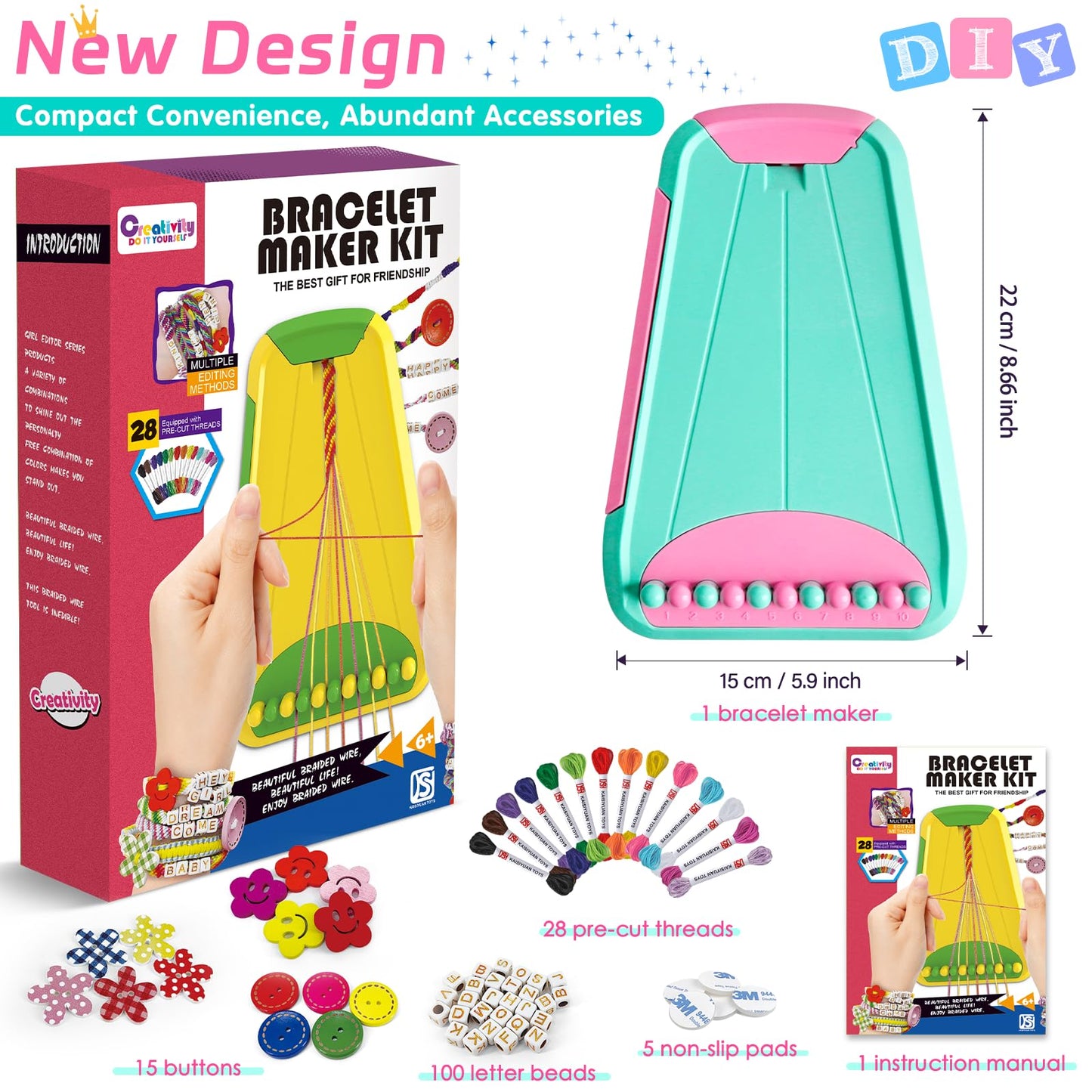 Maynacs Kids Arts and Crafts Kit – Bracelet Making with 28 Threads (Ages 8–12)