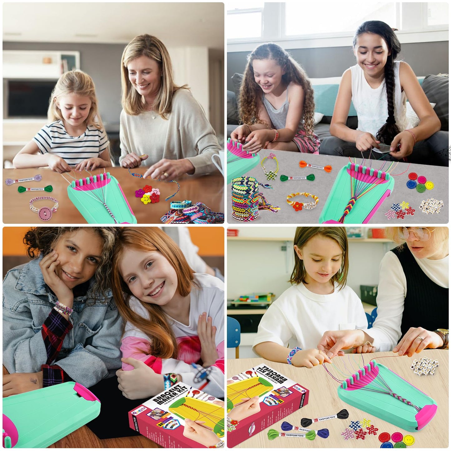 Maynacs Friendship Bracelet Making Kit – Creative Crafts for Kids 6-12 | 28 Threads | Green Rose
