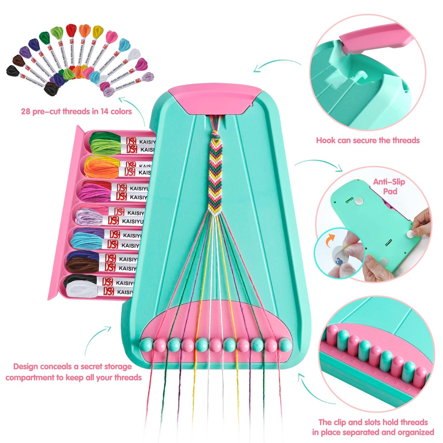 Maynacs Kids Arts and Crafts Kit – Bracelet Making with 28 Threads (Ages 8–12)