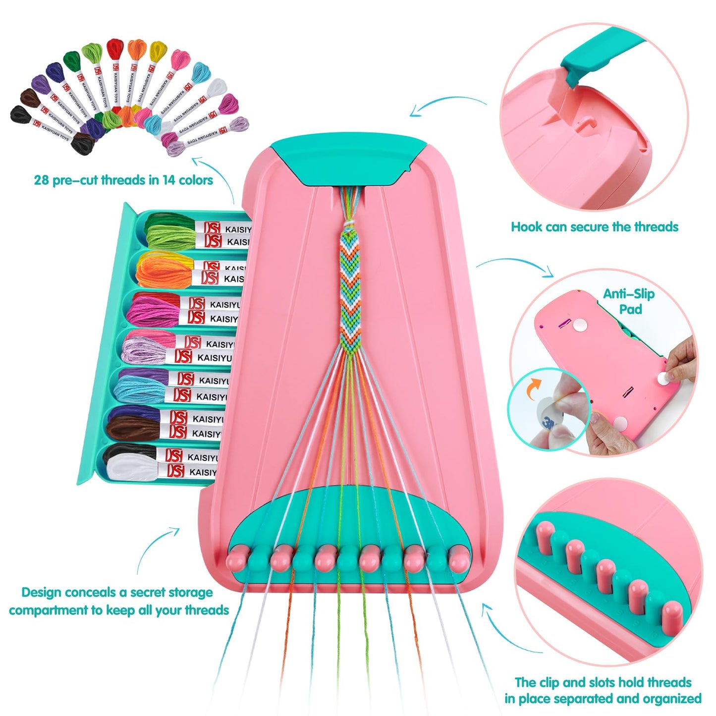 Maynacs Friendship Bracelet Kit for Kids 8-12 | 28 Threads, 14 Colors, Jewelry Making Set
