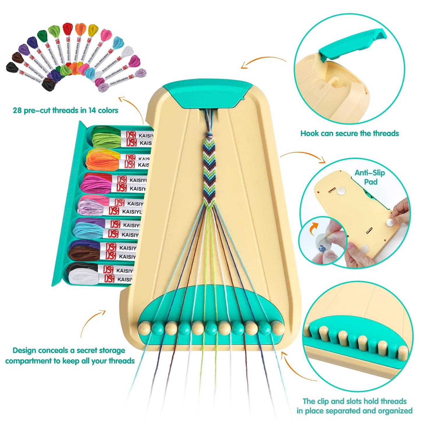 Maynacs Friendship Bracelet Kit for Kids 8-12 — 28 Threads, Creative Jewelry Making Gift