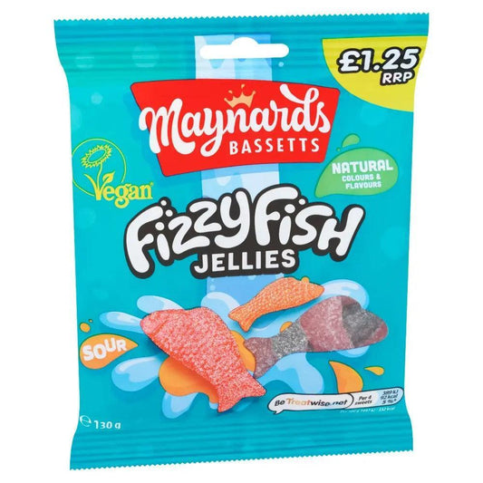 Maynards Bassetts Fizzy Fish Sweets Bag 130 (Case of 12)