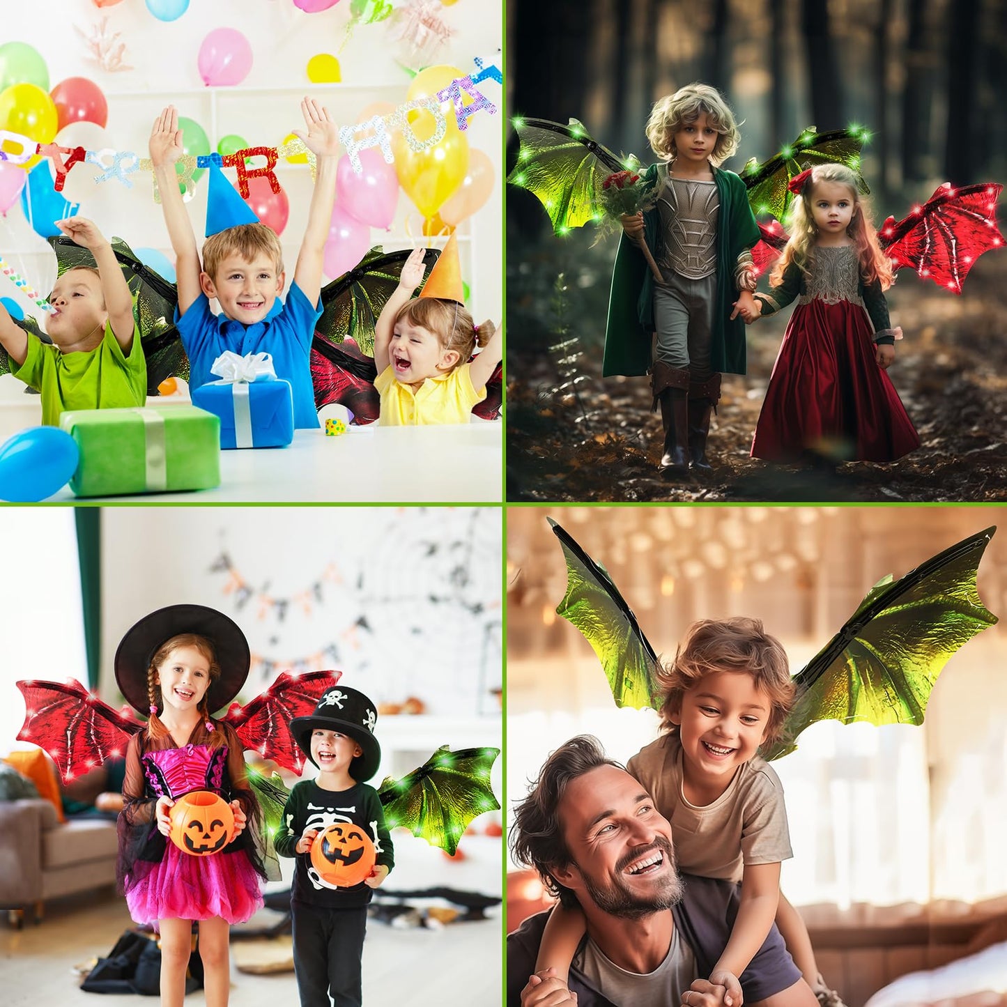Maysida Toddler Electric Dragon Wings – LED Light, Music & Green Dino Dress-Up