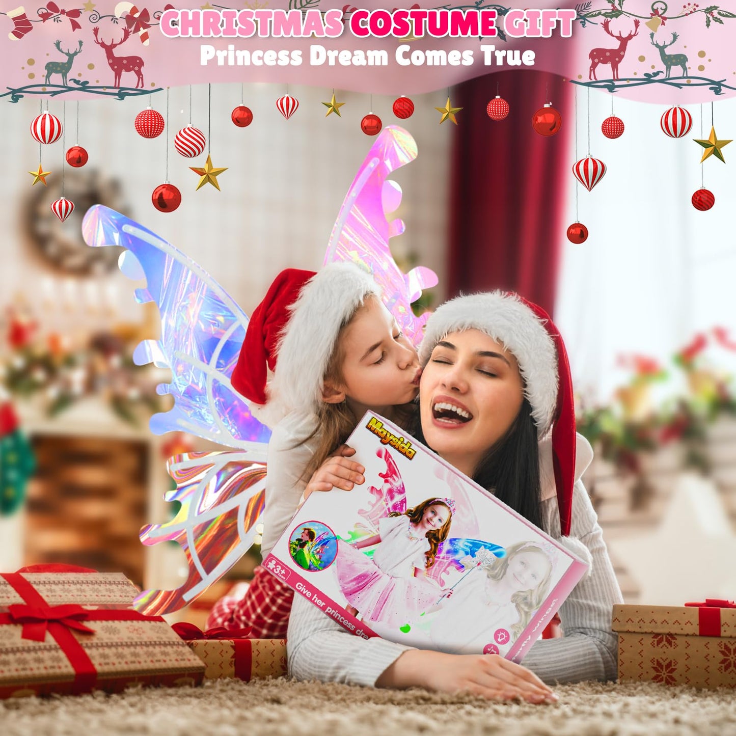 Maysida Princess Dress Up Costume with Electric LED Wings for Girls 3-8