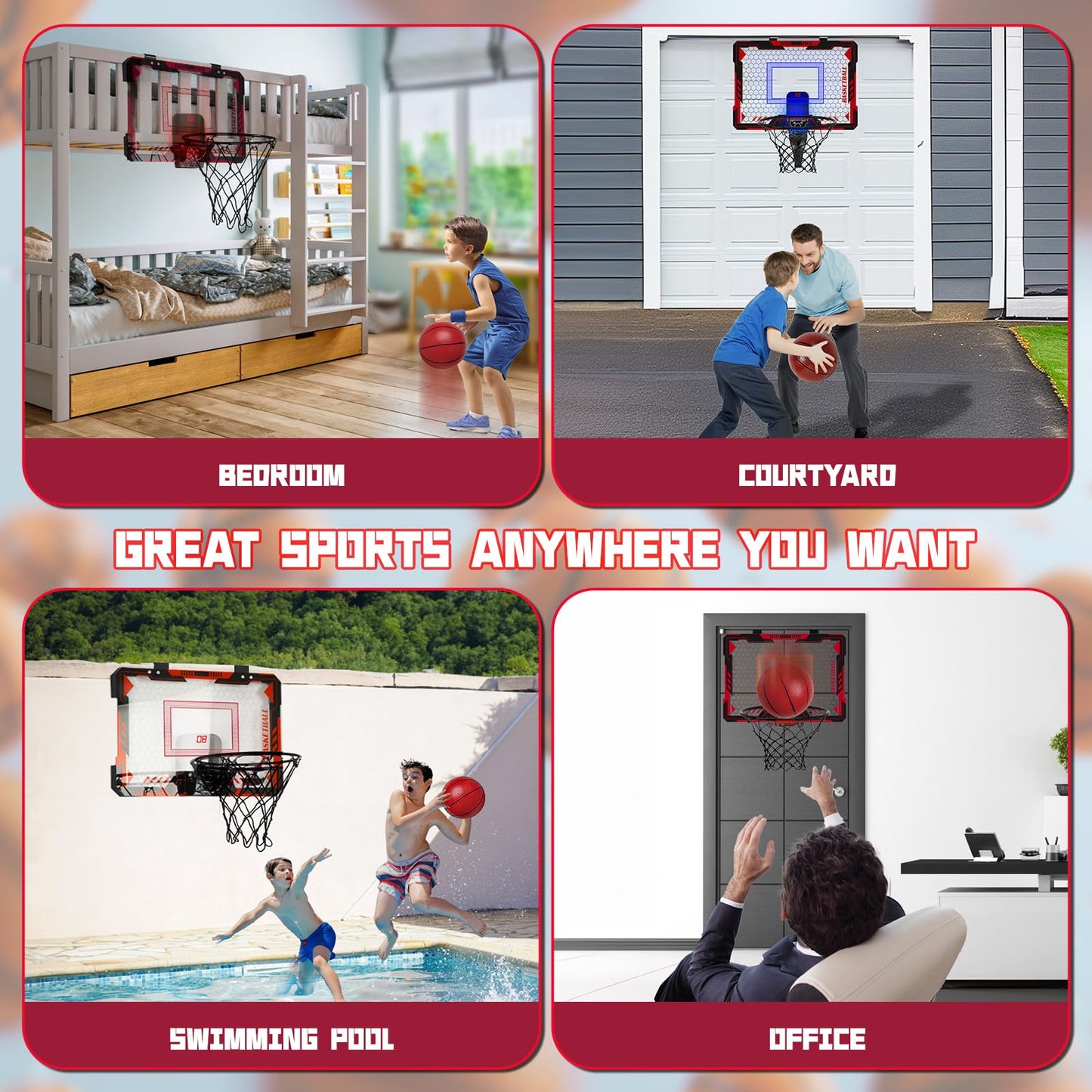 Maysida Remote Control Mini Basketball Hoop – Over-Door Indoor Hoop with LED Lights, Scoreboard & 4 Balls