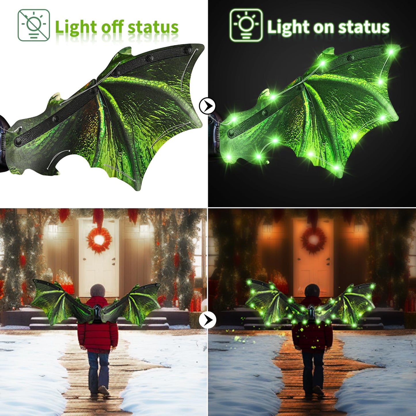 Maysida Toddler Electric Dragon Wings – LED Light, Music & Green Dino Dress-Up