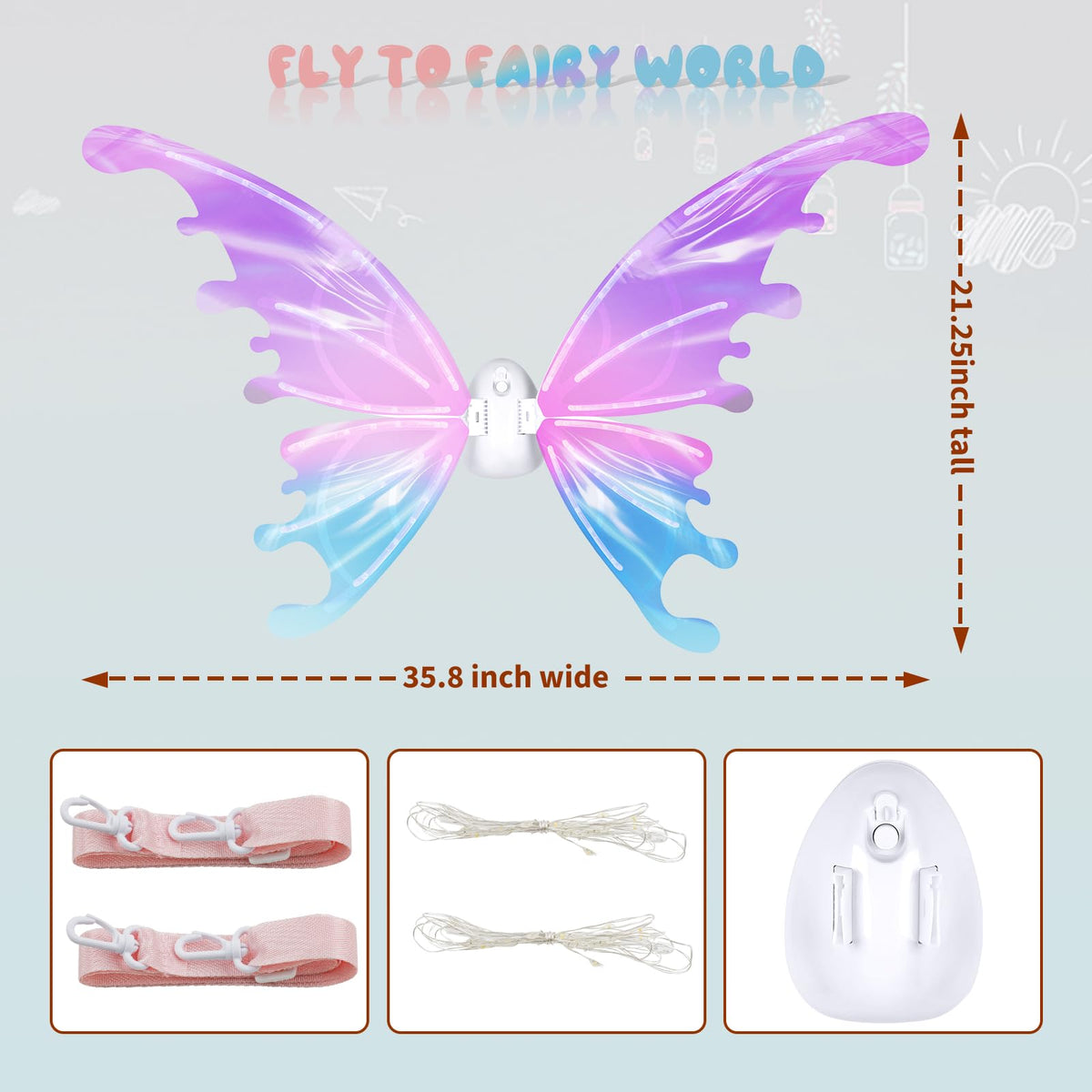 maysida Electric Fairy Wings for Girls - LED Butterfly Wings with Music for Dress Up