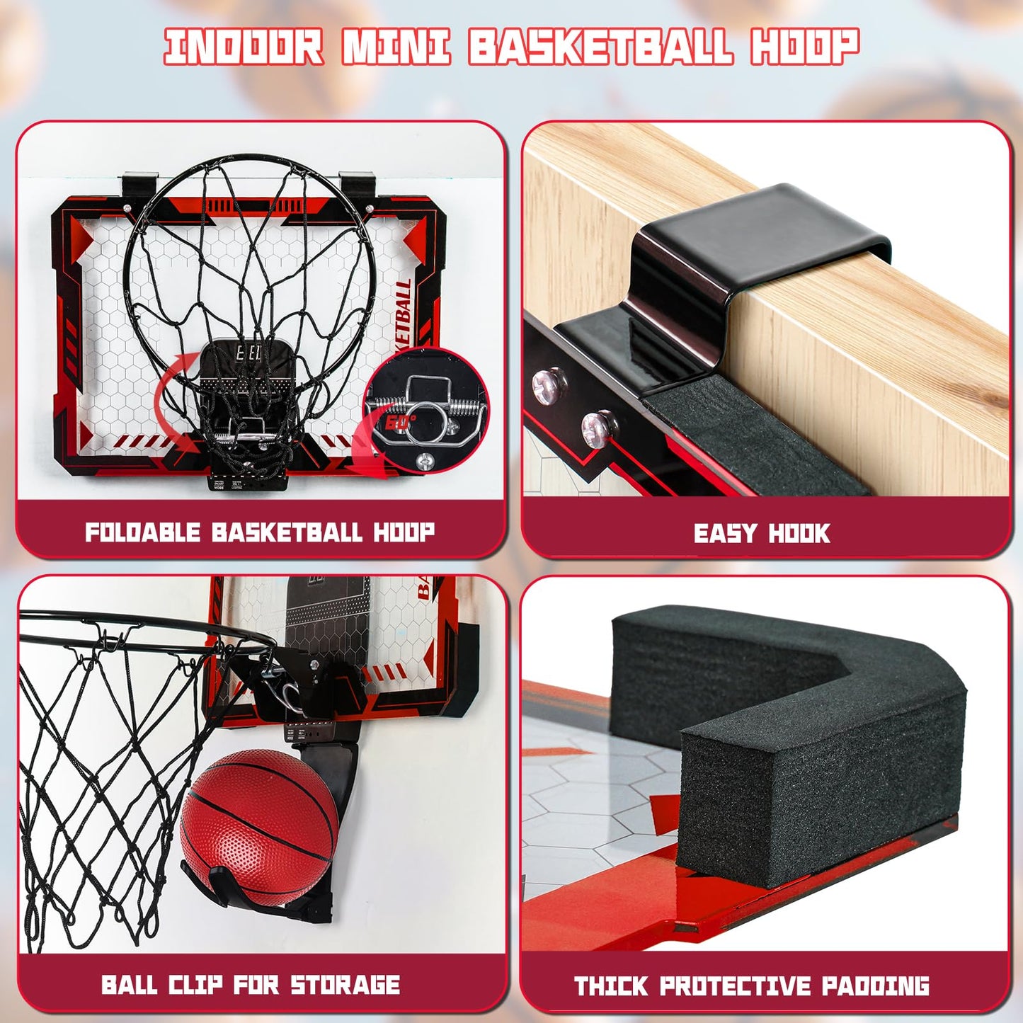 Maysida Remote Control Mini Basketball Hoop – Over-Door Indoor Hoop with LED Lights, Scoreboard & 4 Balls