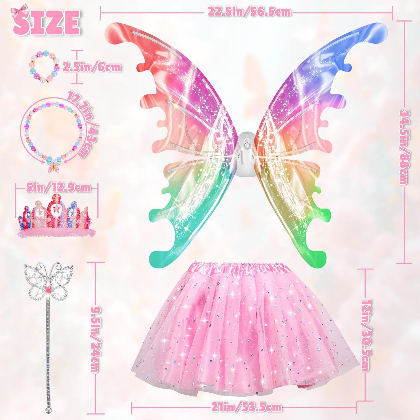 Maysida Princess Dress Up Costume with Electric LED Wings for Girls 3-8
