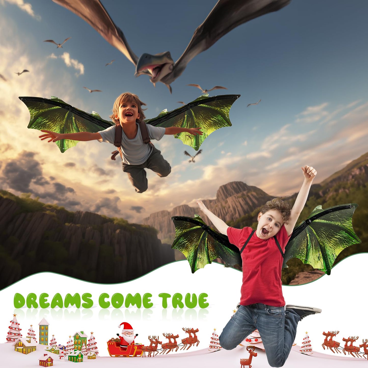 Maysida Toddler Electric Dragon Wings – LED Light, Music & Green Dino Dress-Up