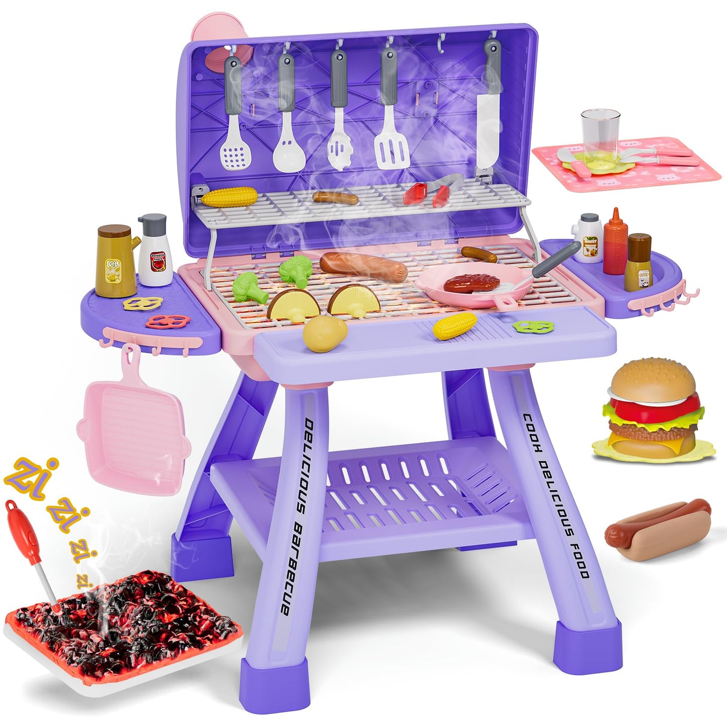 Maysida New Upgraded Kids BBQ Grill Playset – Smoke, Sound & Light