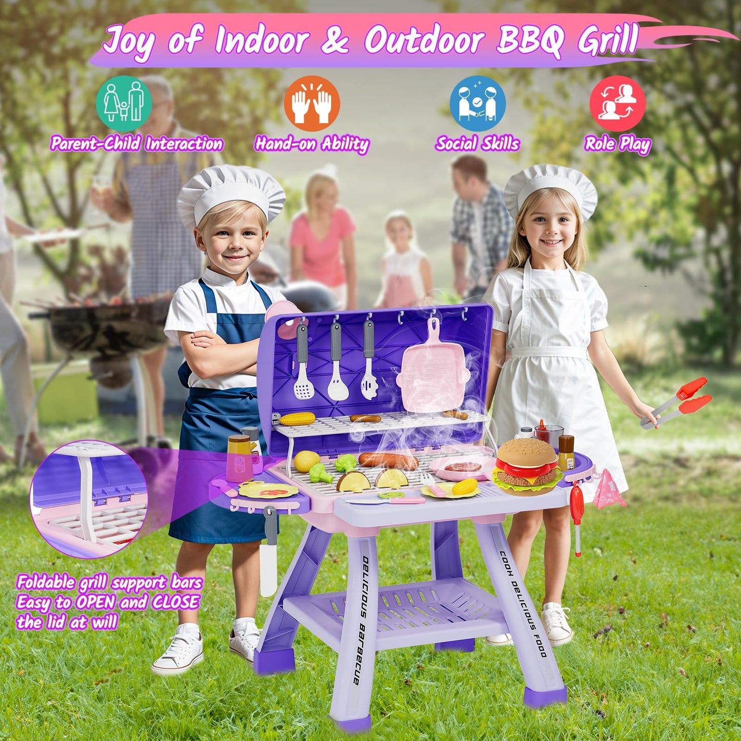 Maysida New Upgraded Kids BBQ Grill Playset – Smoke, Sound & Light