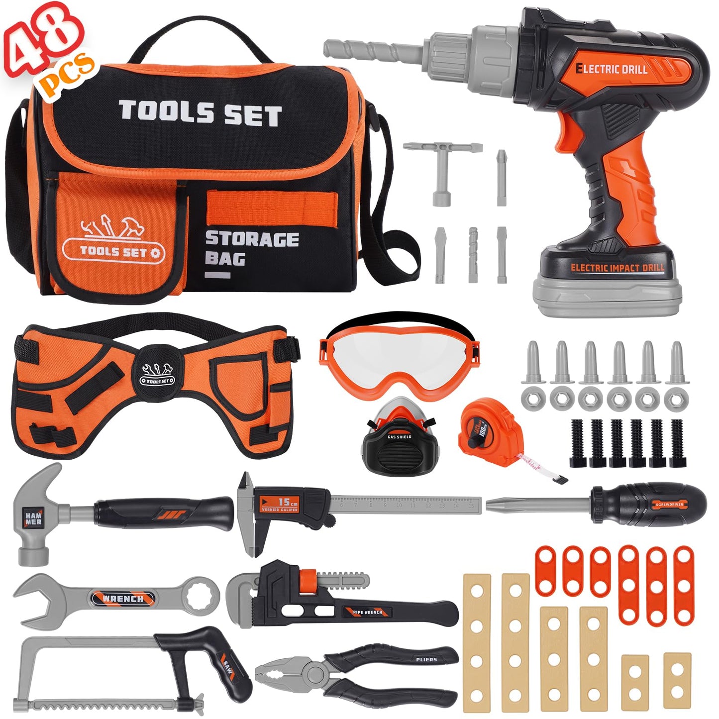 Maysida 48-Piece Kids Tool Set | Realistic Pretend Play Kit for Builders (Ages 3+)
