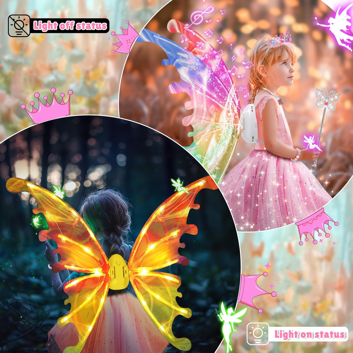 Maysida Princess Dress Up Costume with Electric LED Wings for Girls 3-8