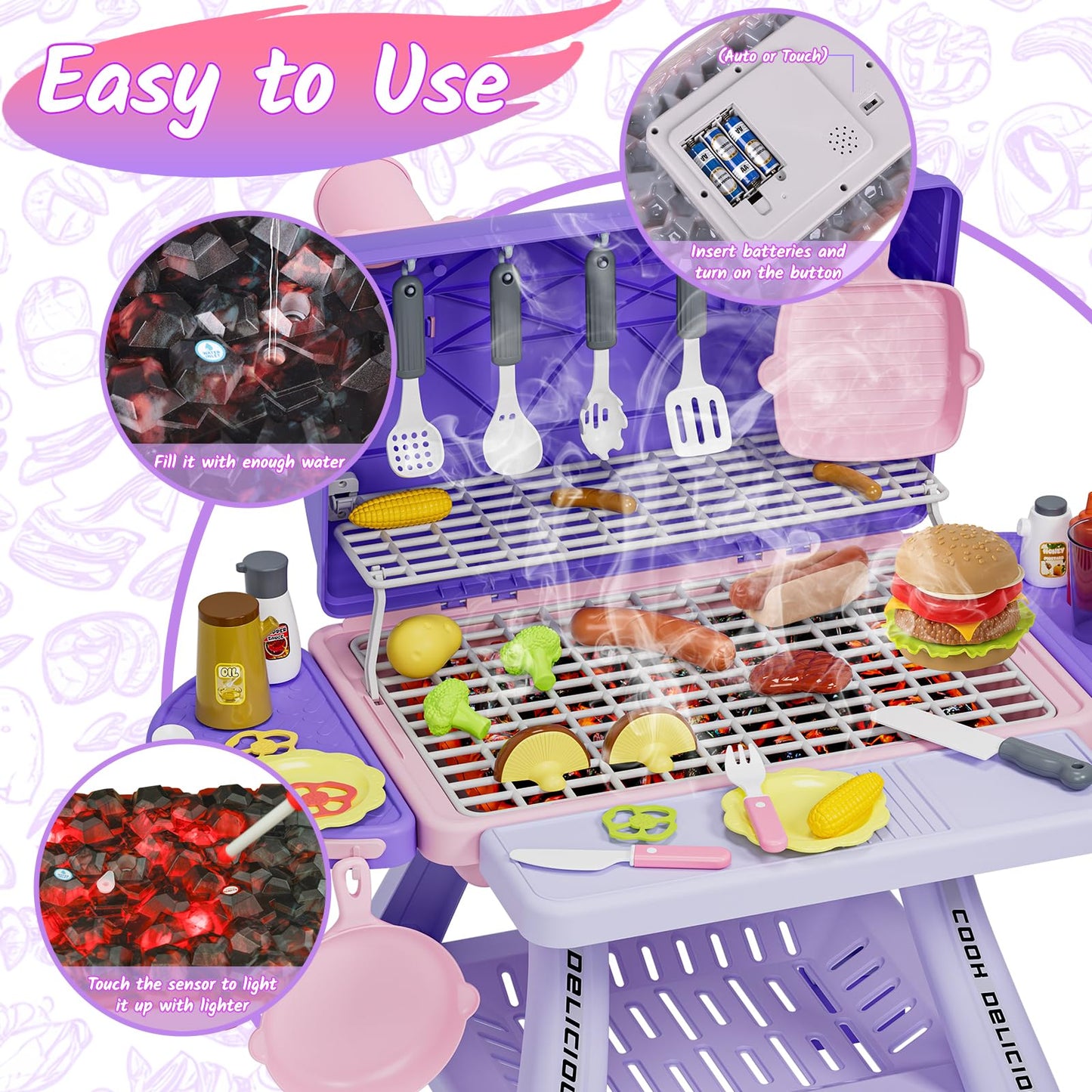Maysida New Upgraded Kids BBQ Grill Playset – Smoke, Sound & Light