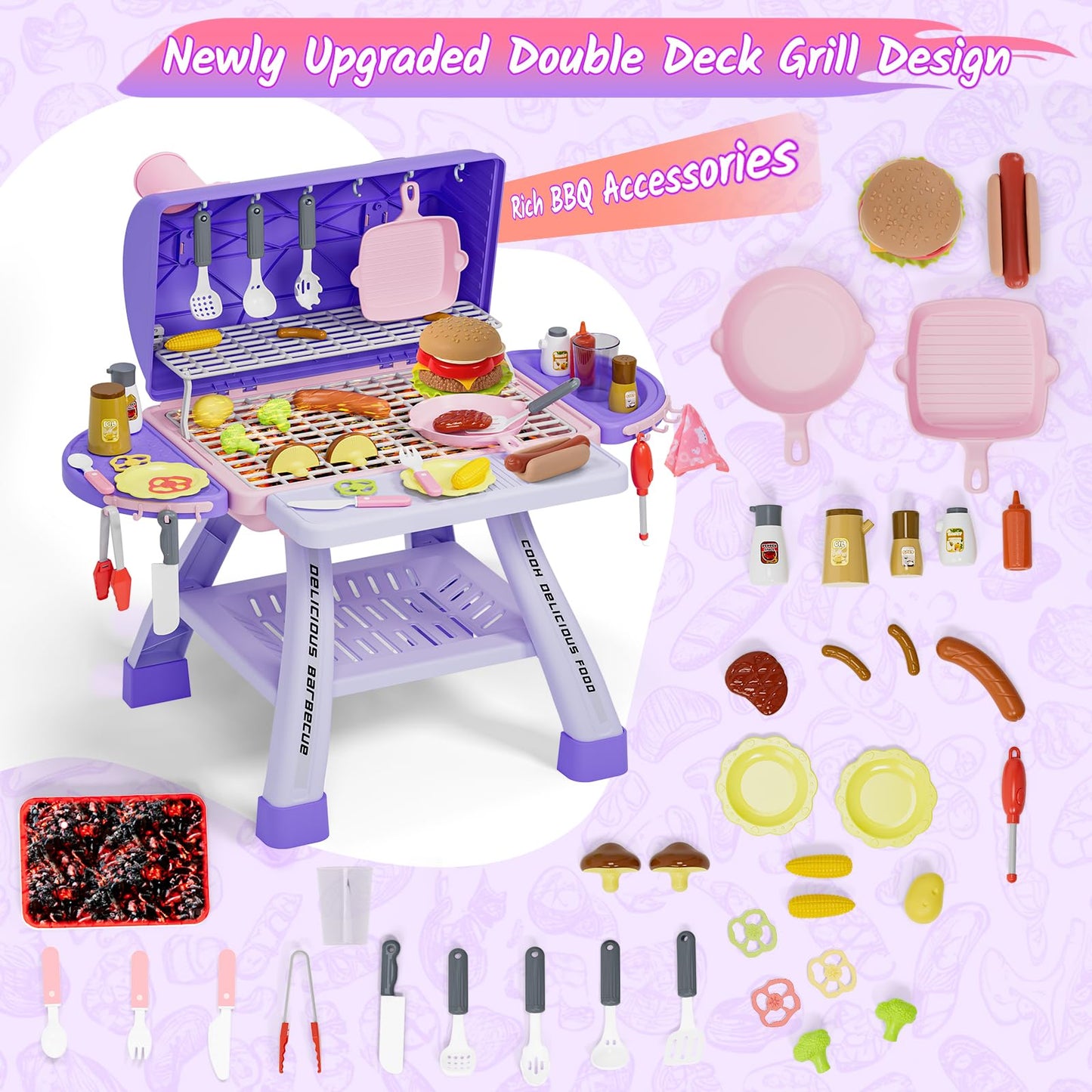 Maysida New Upgraded Kids BBQ Grill Playset – Smoke, Sound & Light