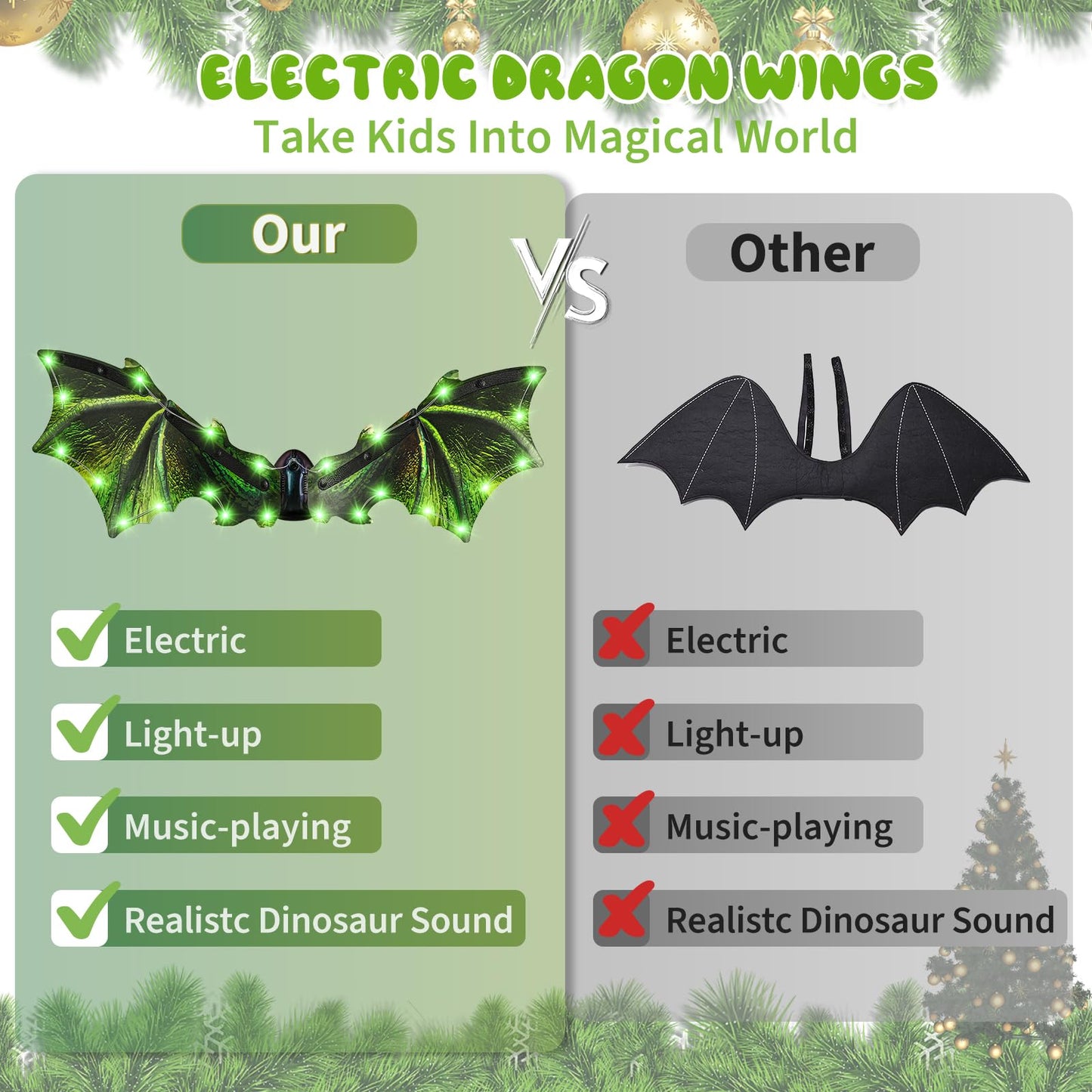 Maysida Toddler Electric Dragon Wings – LED Light, Music & Green Dino Dress-Up
