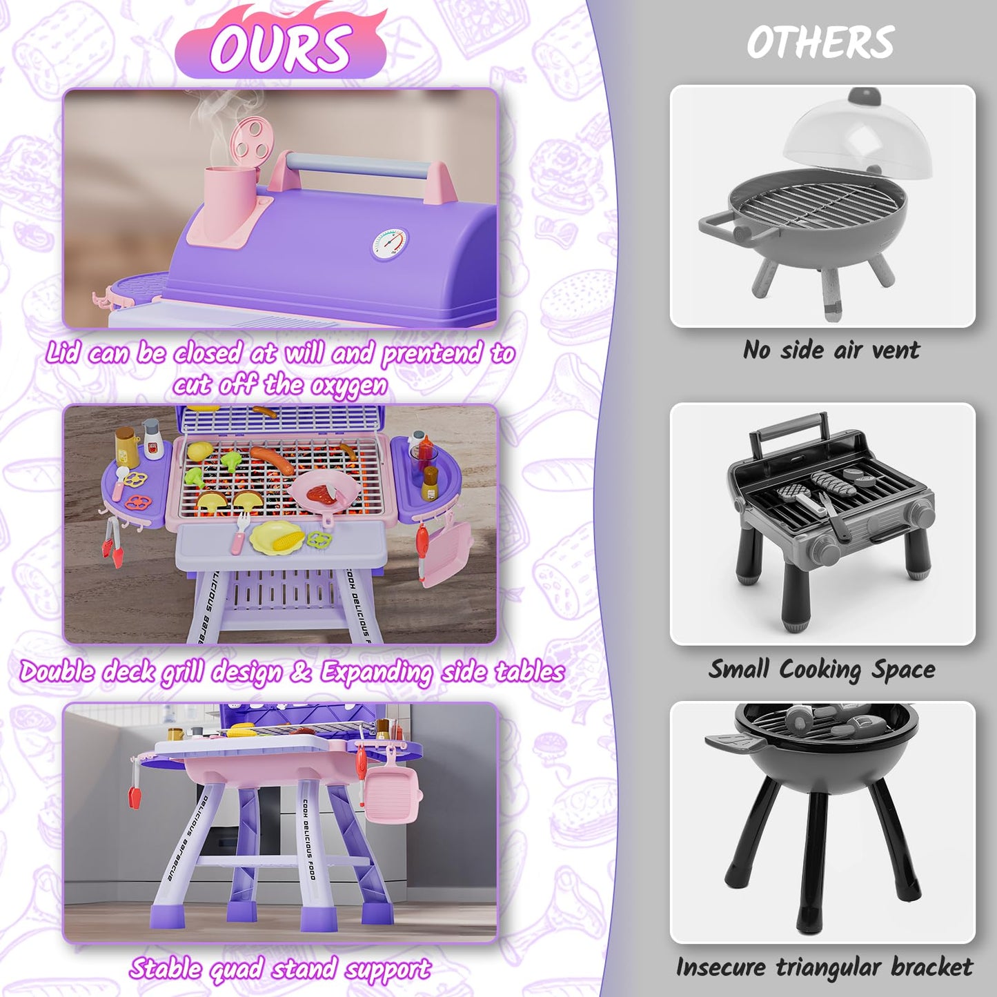 Maysida New Upgraded Kids BBQ Grill Playset – Smoke, Sound & Light