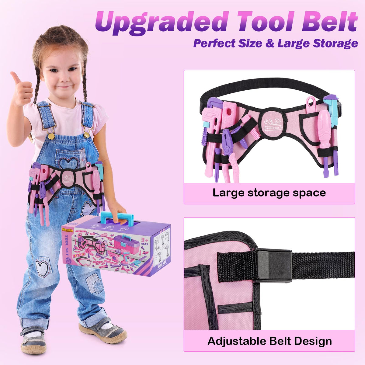 Maysida Kids Tool Set – 67 Pcs Pink Box, Pretend Play Construction Toys for Girls