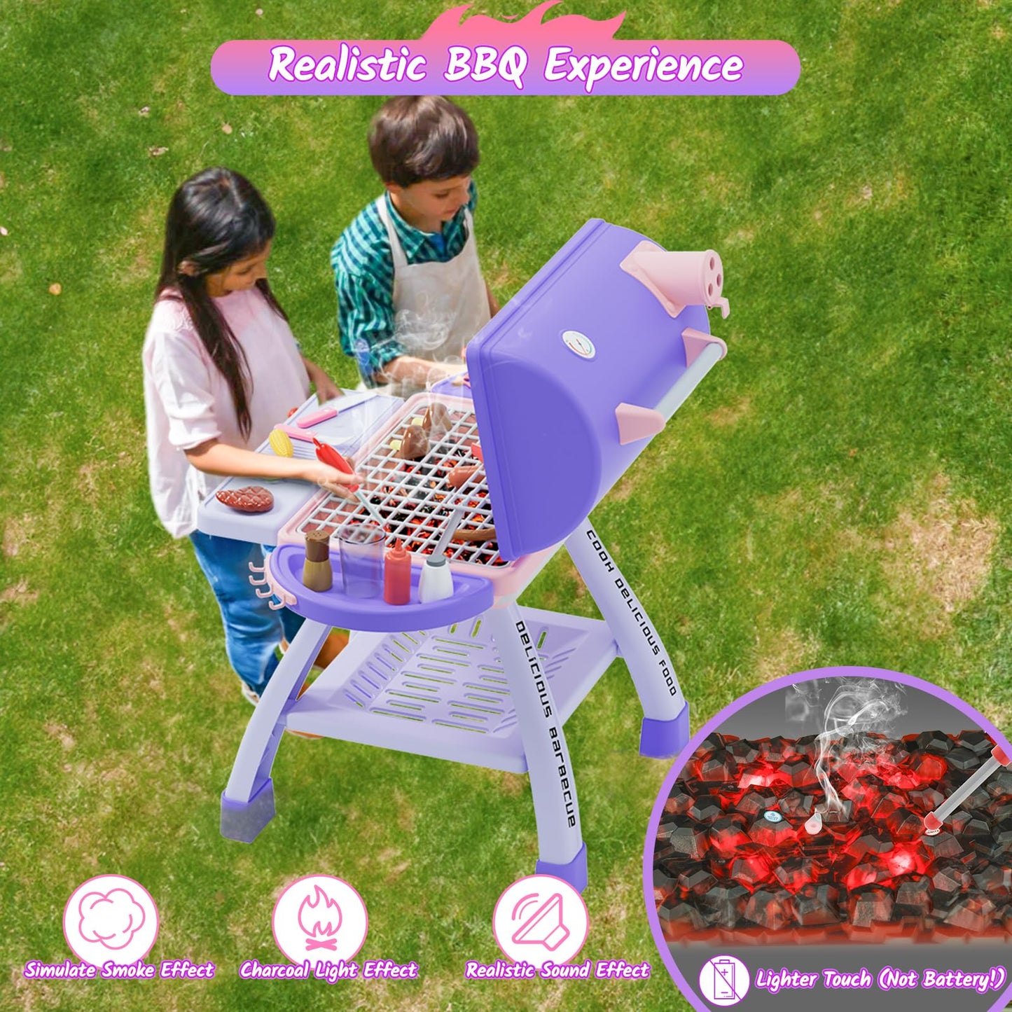 Maysida New Upgraded Kids BBQ Grill Playset – Smoke, Sound & Light