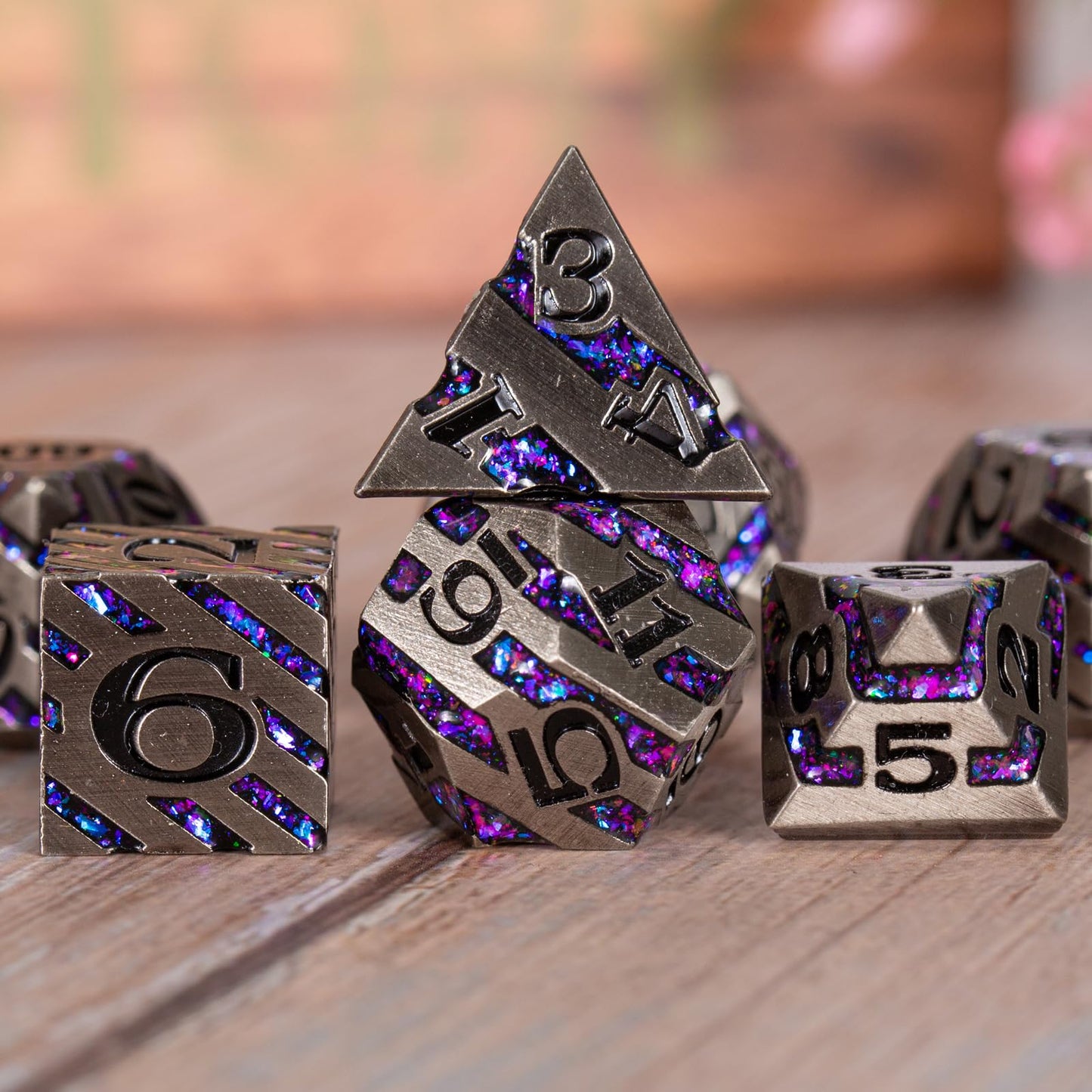 Maywin Inlay Metal Dice Set 7pc – Luxury Zinc Alloy RPG Dice for DND & Tabletop Games