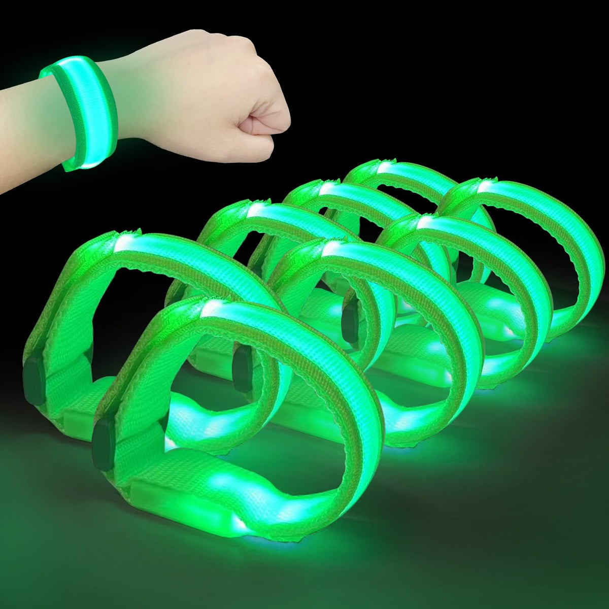M.best 8pcs LED Light Up Bracelets – Glow Wristbands for Parties, Concerts & Raves (Green)