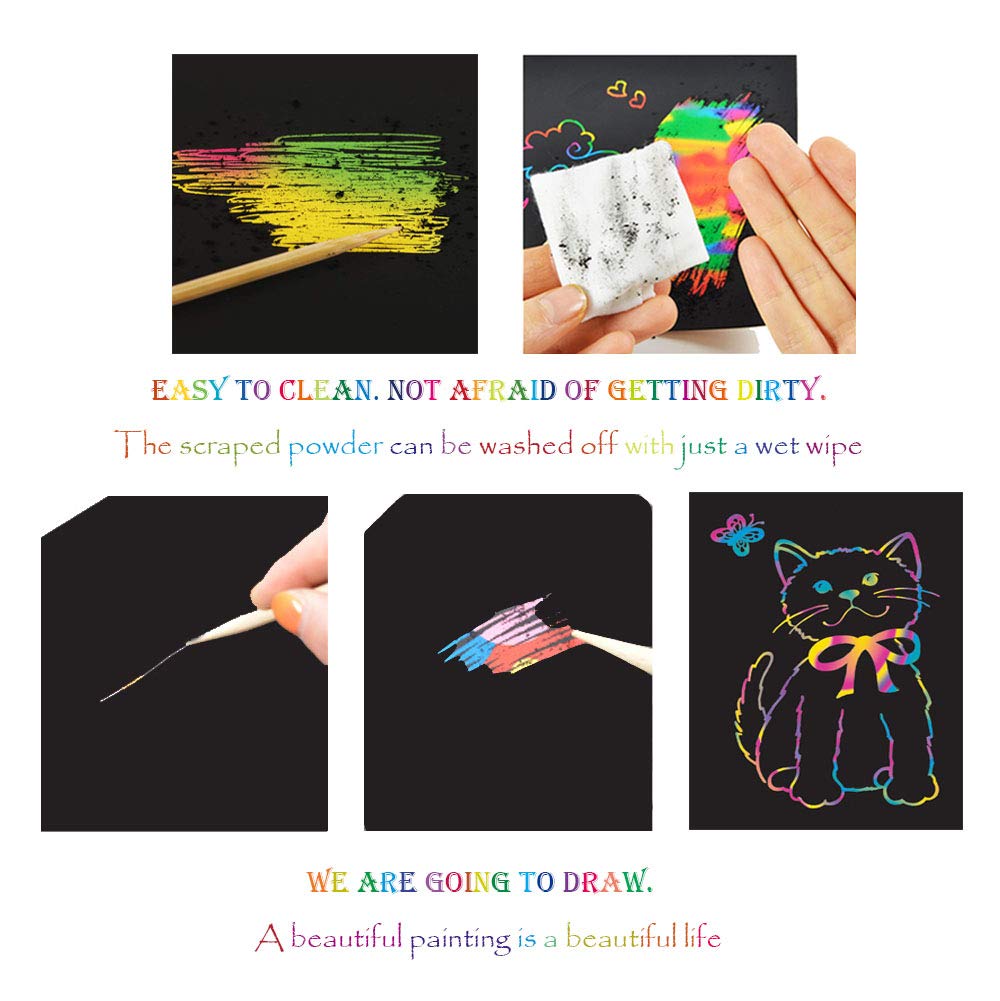 MBJRFU I&Art Rainbow Scratch Art Books for Kids – Creative Doodle Gift Set