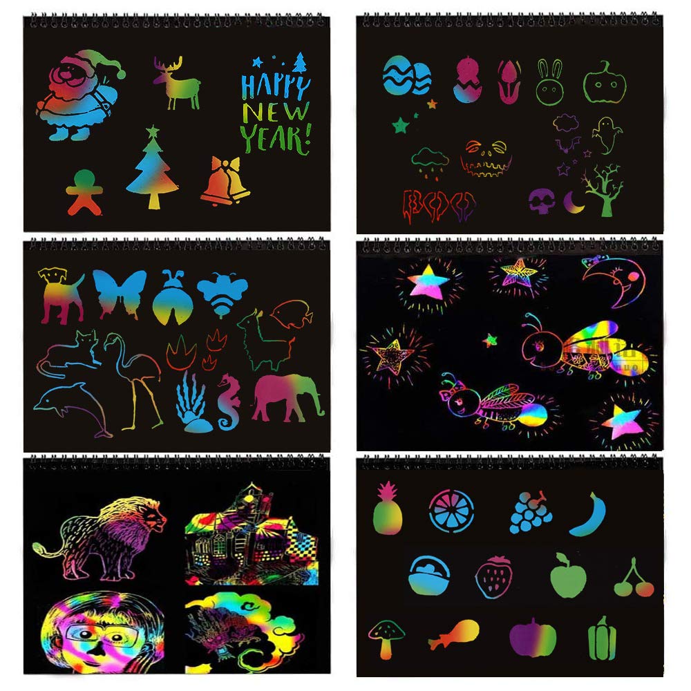 MBJRFU I&Art Rainbow Scratch Art Books for Kids – Creative Doodle Gift Set