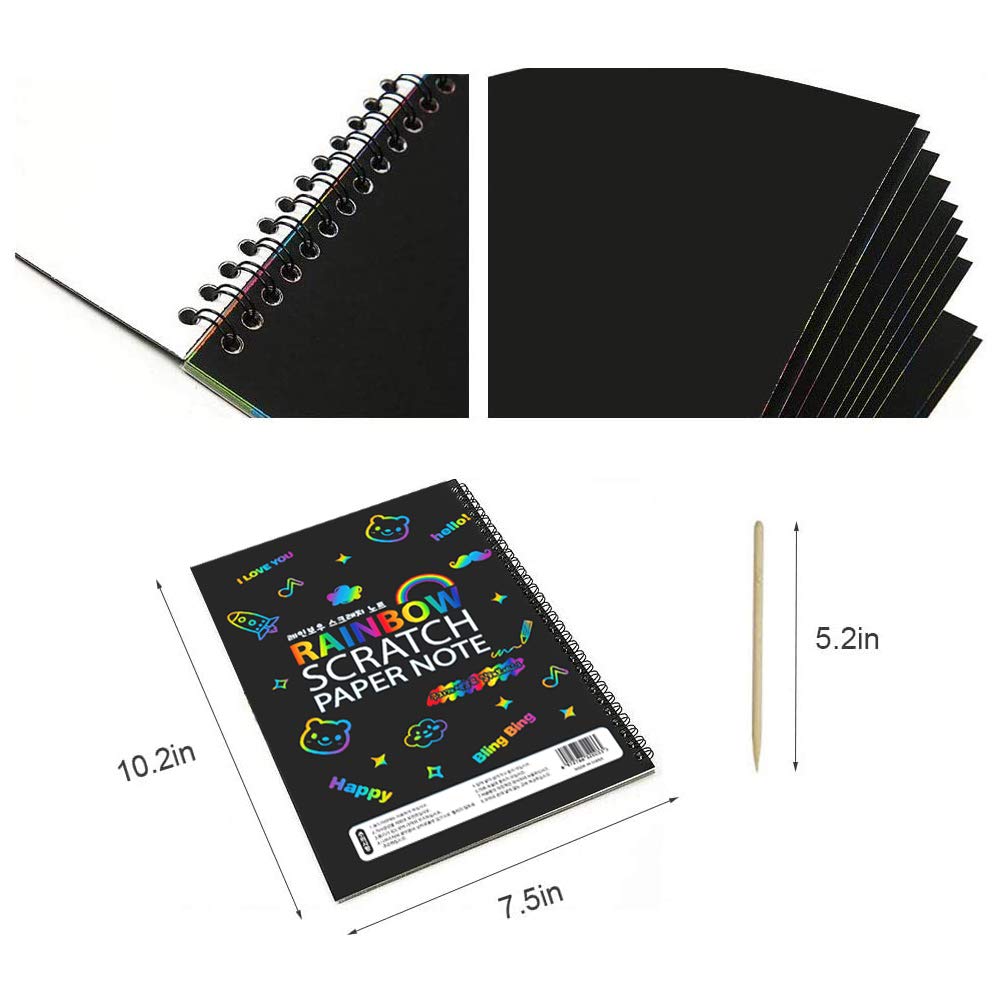 MBJRFU I&Art Rainbow Scratch Art Books for Kids – Creative Doodle Gift Set