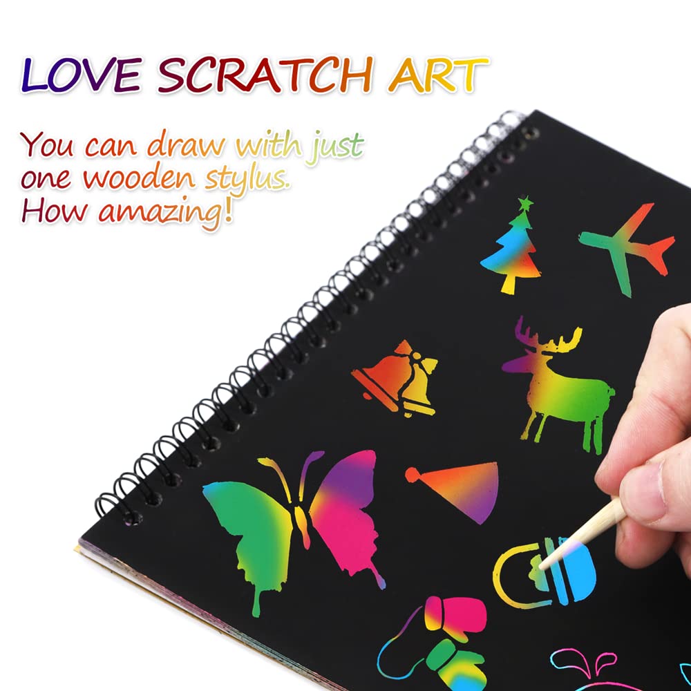MBJRFU I&Art Rainbow Scratch Art Books for Kids – Creative Doodle Gift Set