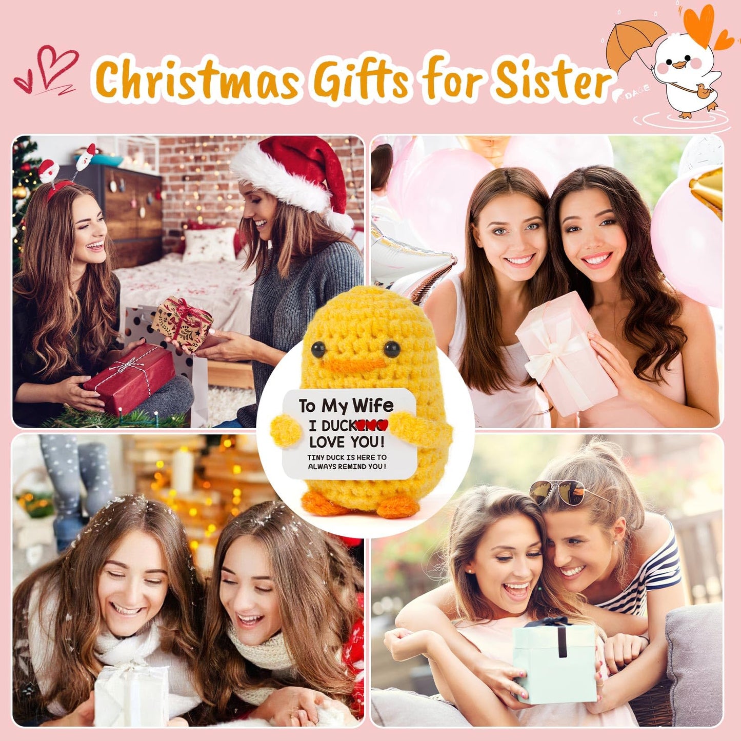 MBL Sisters Crochet Duck Gift — Cute Desk Companion for Sisters, Birthday, Graduation, Holidays