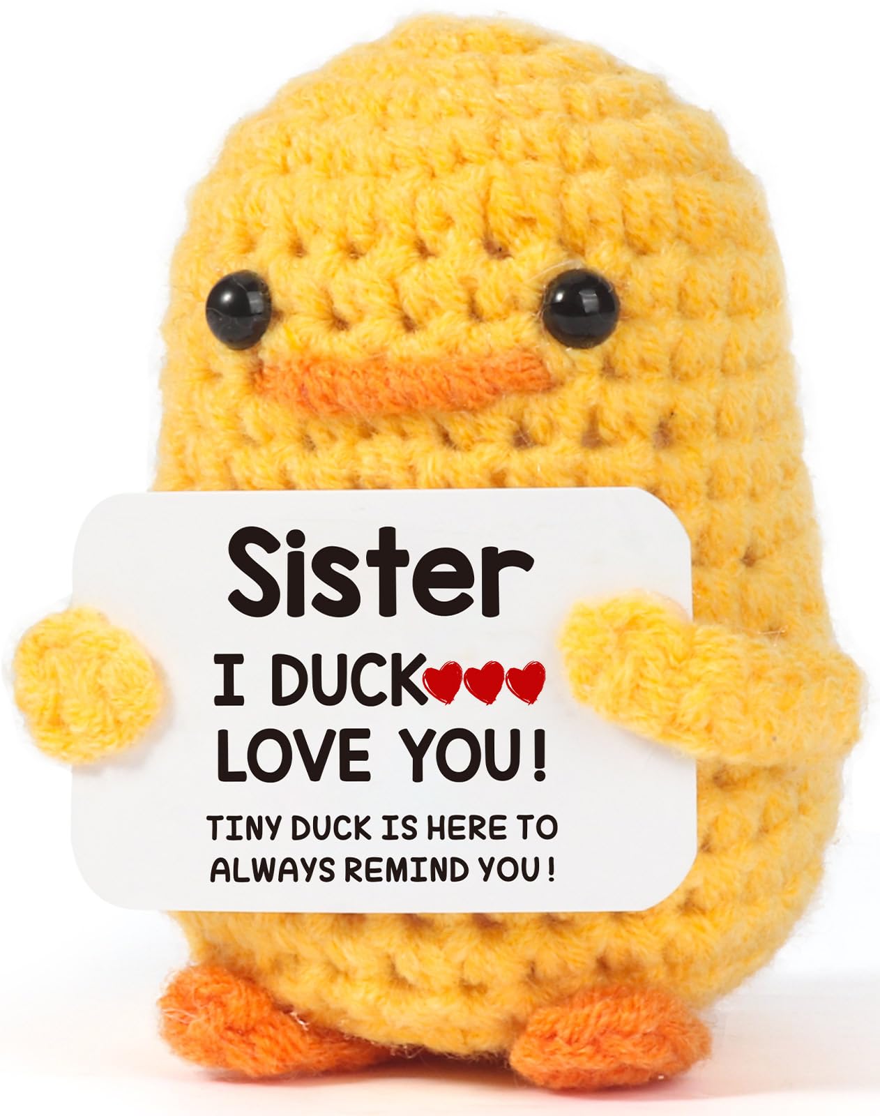 MBL Sisters Crochet Duck Gift — Cute Desk Companion for Sisters, Birthday, Graduation, Holidays