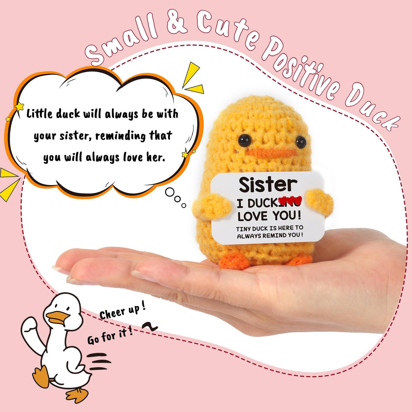 MBL Sisters Crochet Duck Gift — Cute Desk Companion for Sisters, Birthday, Graduation, Holidays