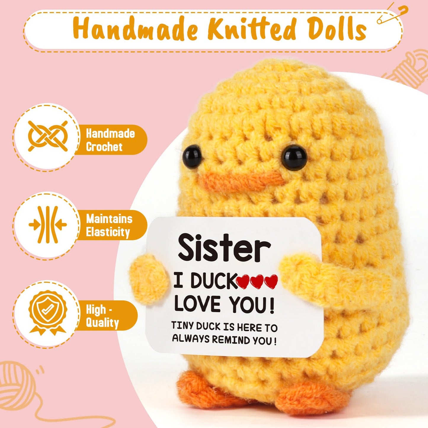MBL Sisters Crochet Duck Gift — Cute Desk Companion for Sisters, Birthday, Graduation, Holidays