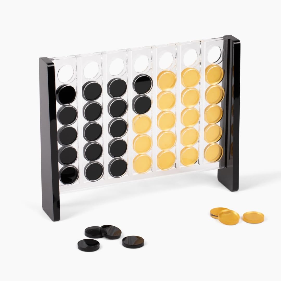 MC Marble Cultures: Unique Acrylic Four in a Row – Black & Gold Frame, 2-Player Strategy Game