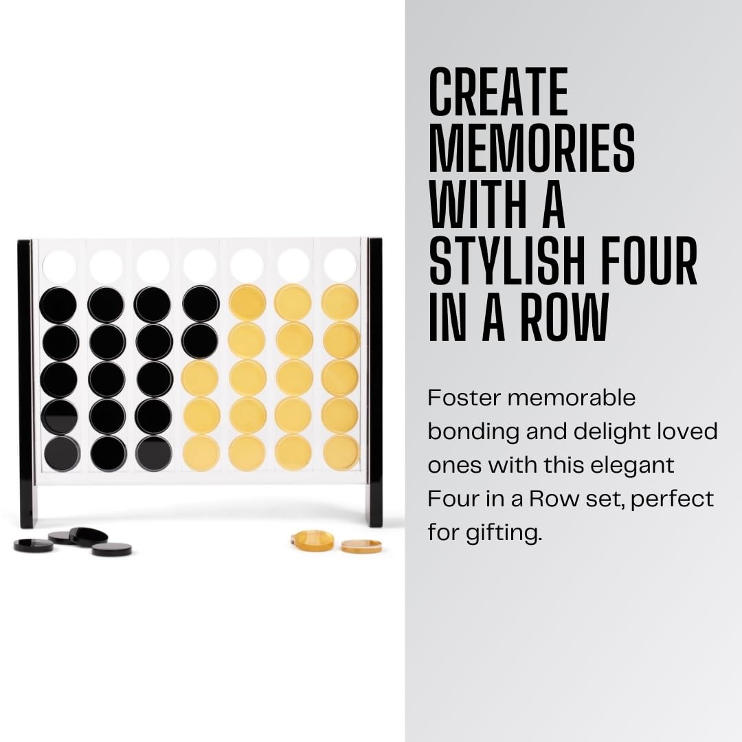 MC Marble Cultures: Unique Acrylic Four in a Row – Black & Gold Frame, 2-Player Strategy Game