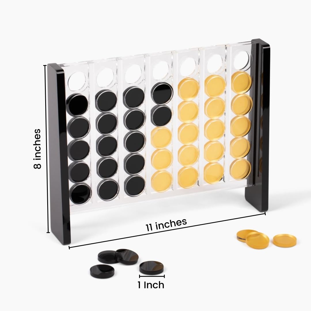 MC Marble Cultures: Unique Acrylic Four in a Row – Black & Gold Frame, 2-Player Strategy Game