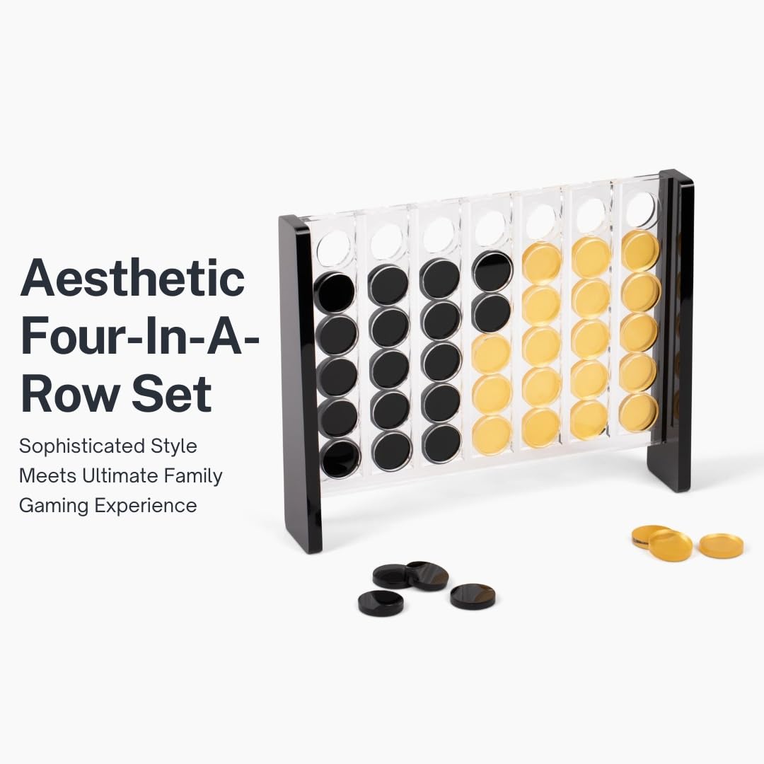 MC Marble Cultures: Unique Acrylic Four in a Row – Black & Gold Frame, 2-Player Strategy Game