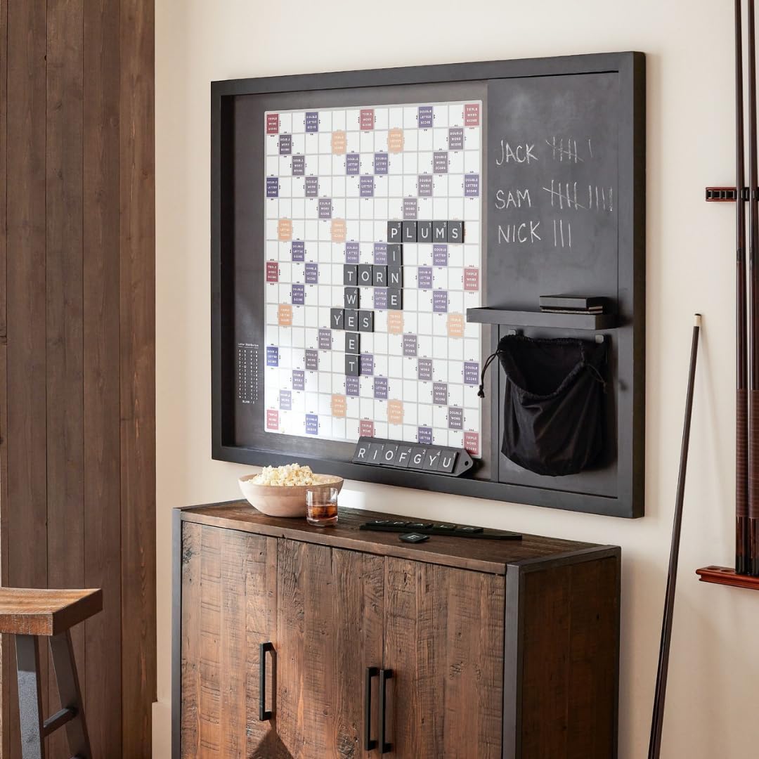 MC Marble Cultures: Oversized Wooden Wall Word Game (32" x 24") – Magnetic Tile Board with Chalkboard & Storage