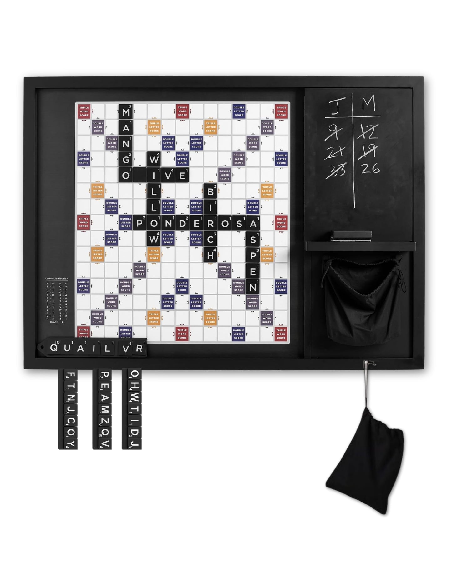 MC Marble Cultures: Oversized Wooden Wall Word Game (32" x 24") – Magnetic Tile Board with Chalkboard & Storage