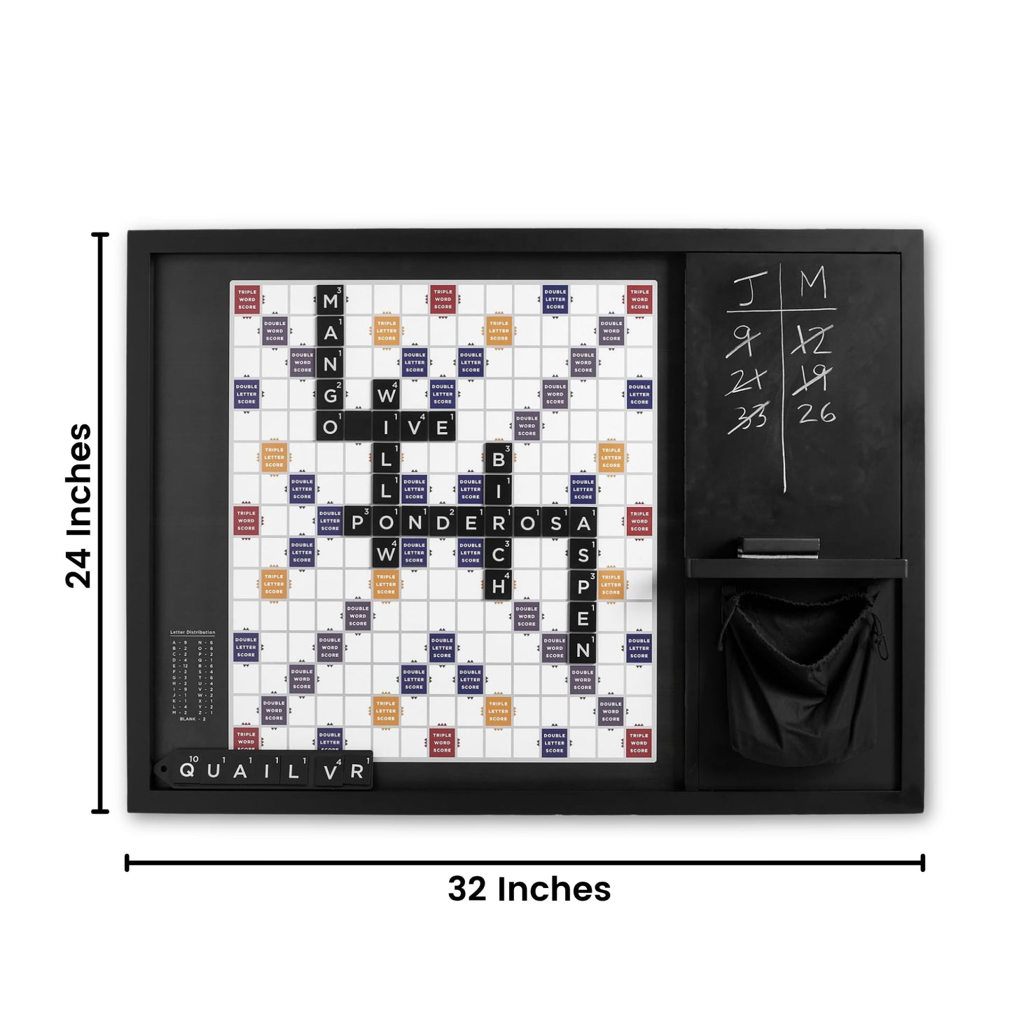 MC Marble Cultures: Oversized Wooden Wall Word Game (32" x 24") – Magnetic Tile Board with Chalkboard & Storage