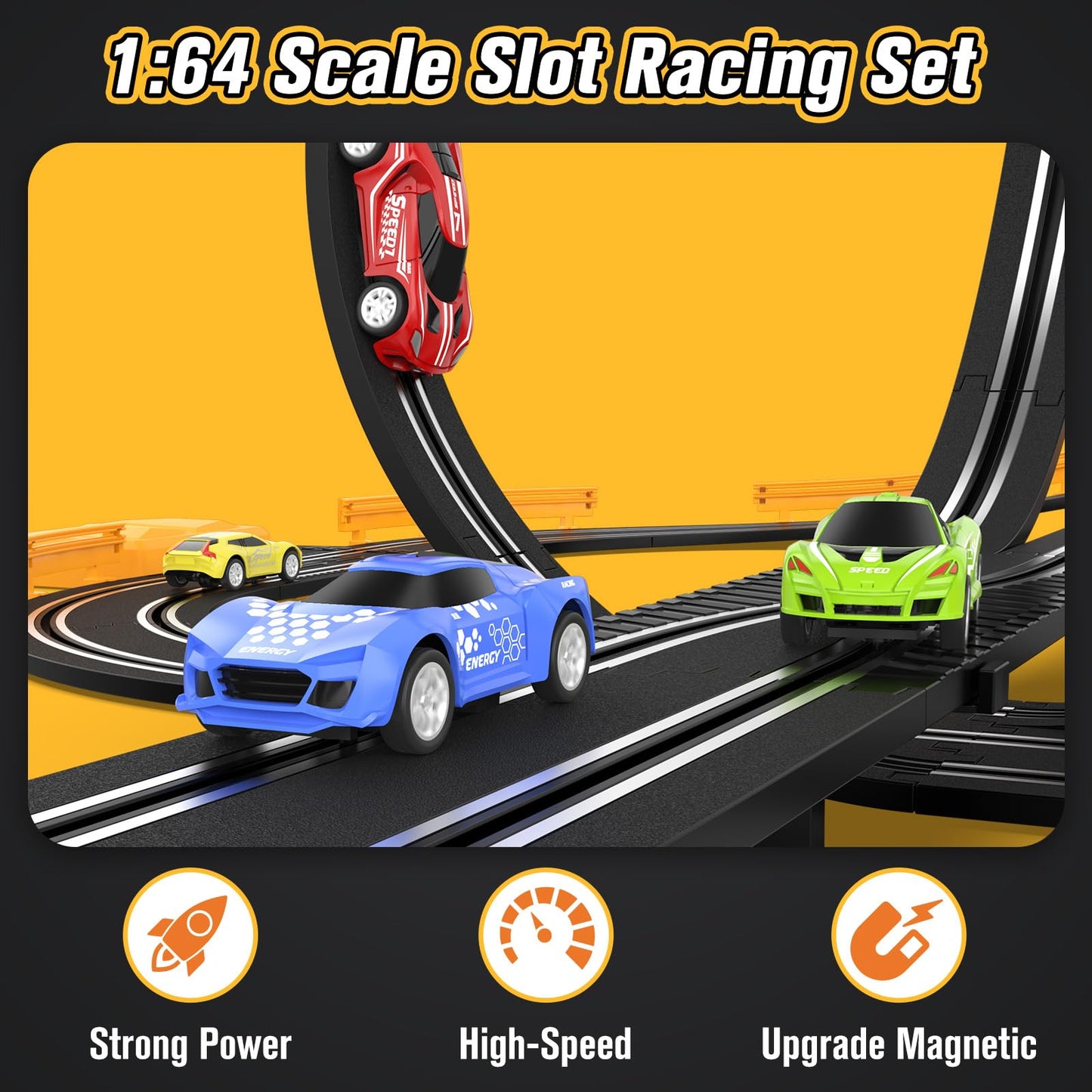 Mccreadee Slot Car Race Track Set – Dual Controllers, 18.4 ft Circuit, 1:64 Scale Cars