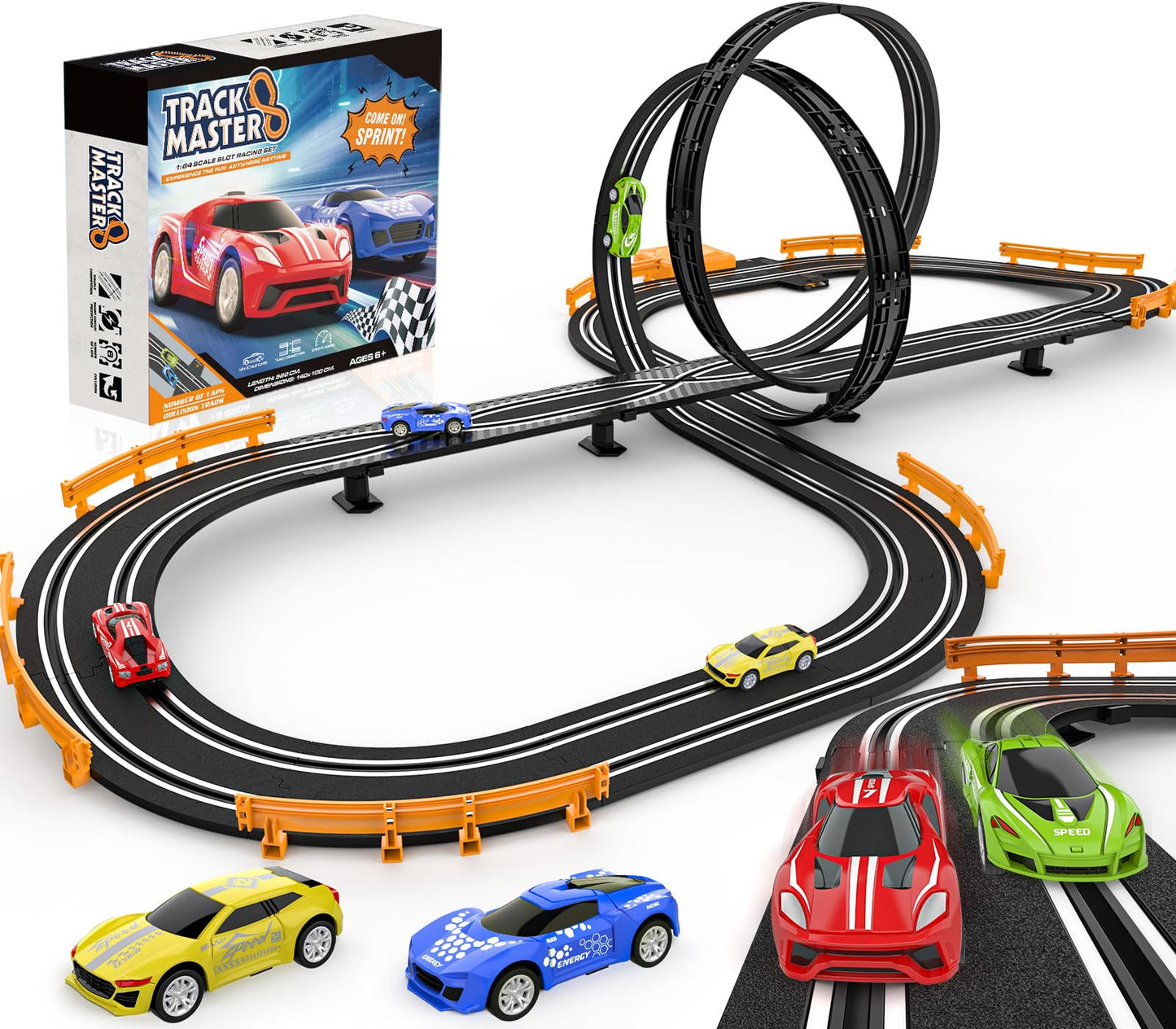 Mccreadee Slot Car Race Track Set – Dual Controllers, 18.4 ft Circuit, 1:64 Scale Cars