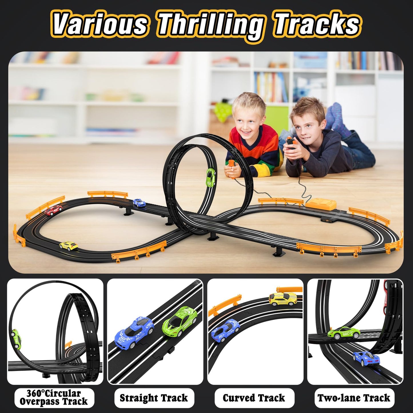 Mccreadee Slot Car Race Track Set – Dual Controllers, 18.4 ft Circuit, 1:64 Scale Cars