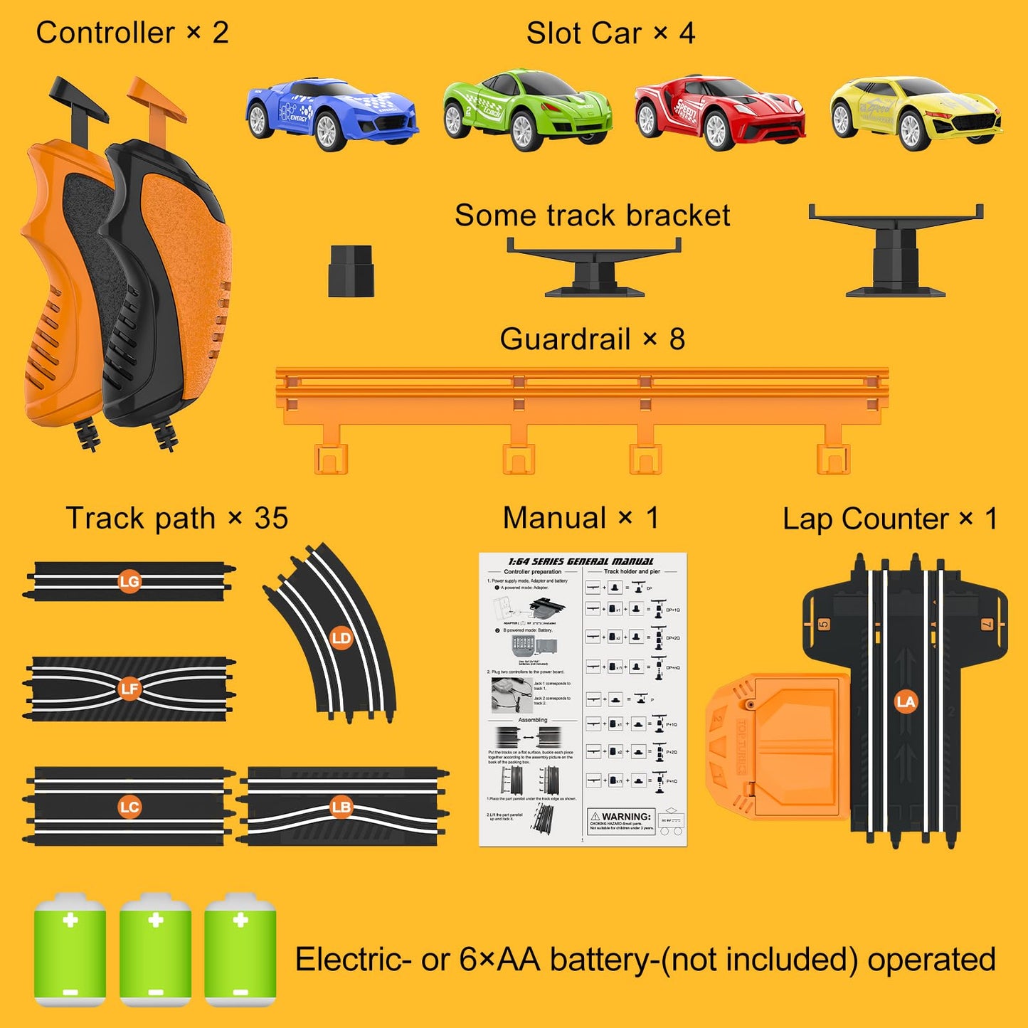 Mccreadee Slot Car Race Track Set – Dual Controllers, 18.4 ft Circuit, 1:64 Scale Cars